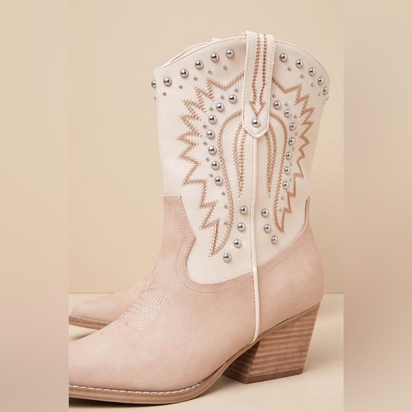 Dolce Vita Aledo Sand Multi Suede Studded Mid-Calf Western Boots - Picture 6 of 13
